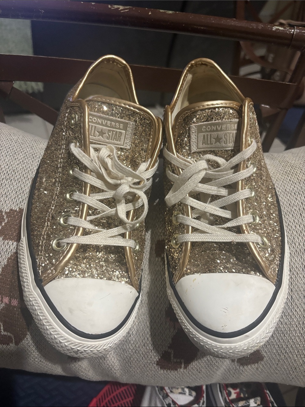 Converse Gold Glitter Low-Top Sneakers with White Laces